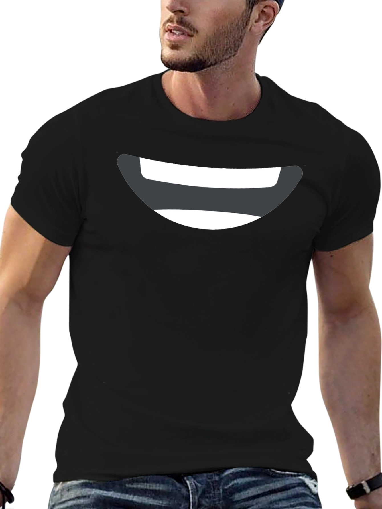 Smiley Face Graphic Tee - Black Cotton Comfort