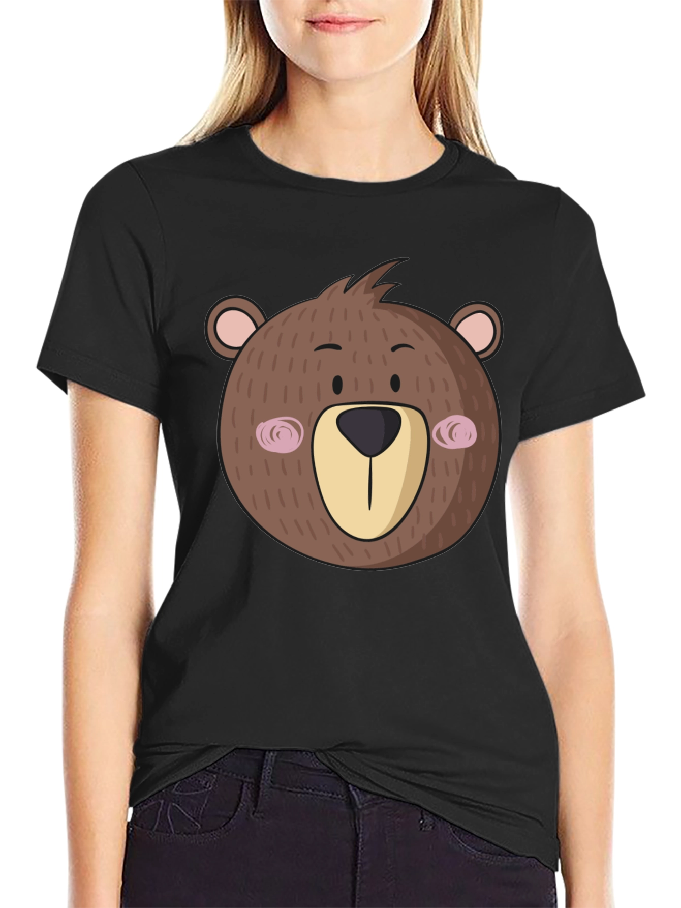 Cute Bear Graphic Black T-Shirt