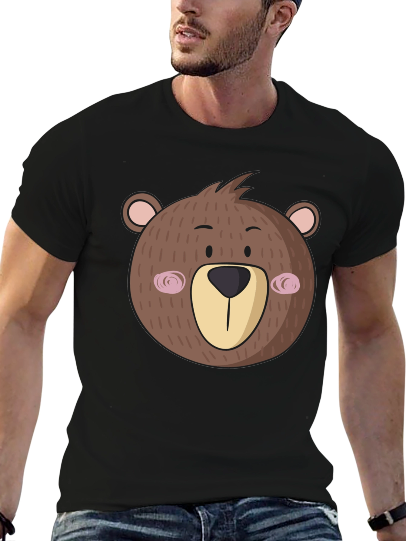 Cute Bear Graphic Black T-Shirt