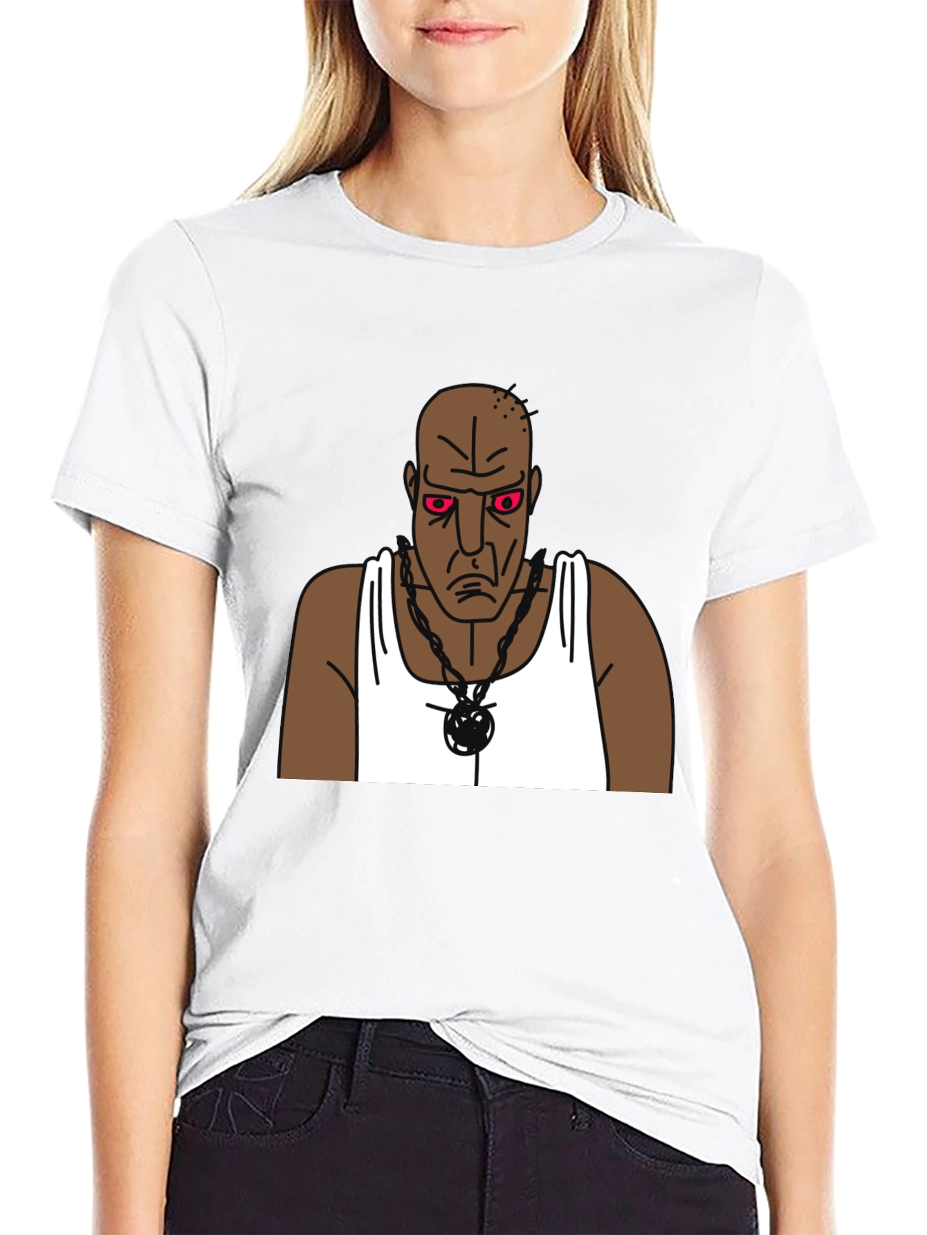 Cartoon Grumpy Man Graphic Black T-Shirt