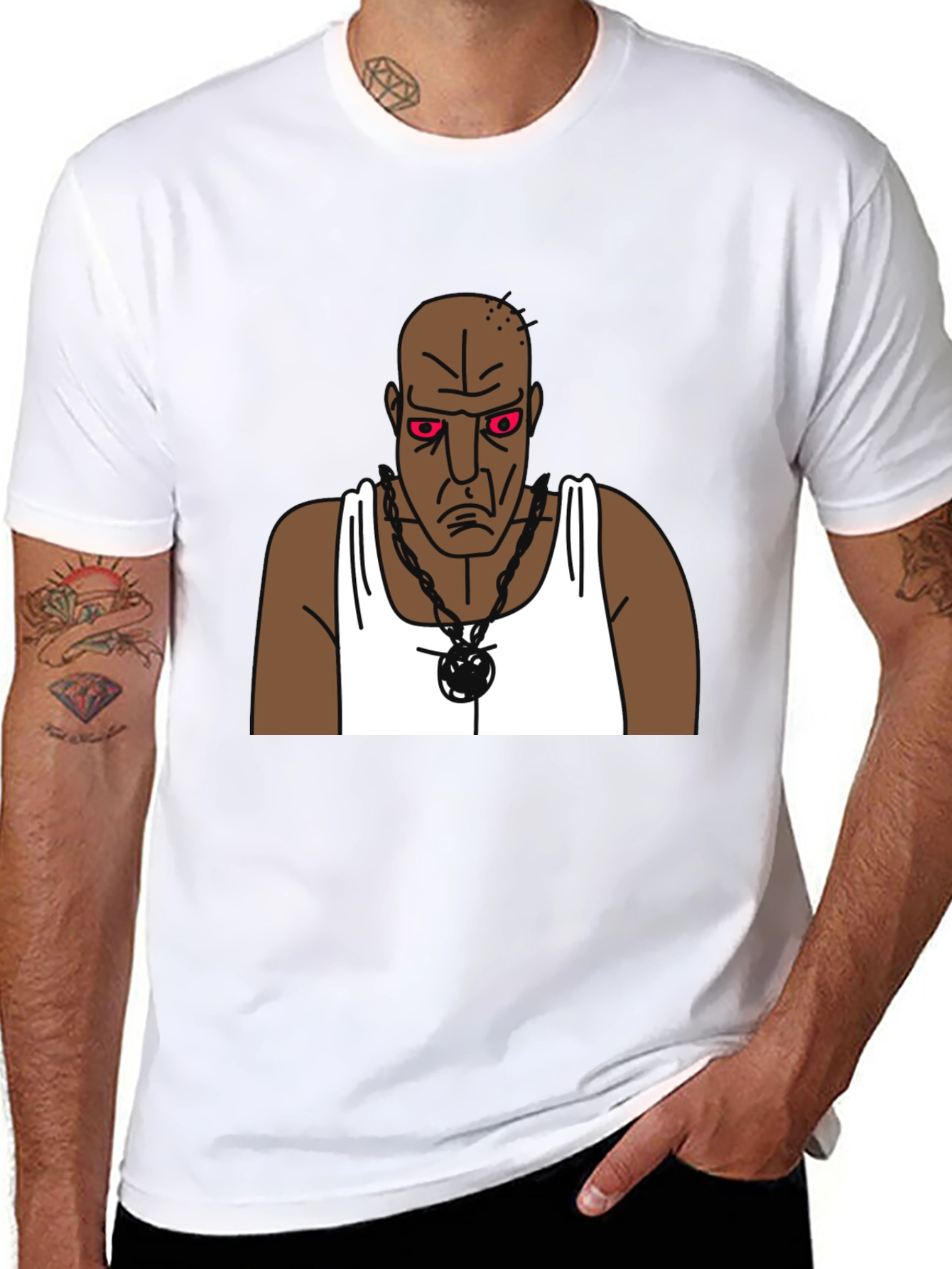 Cartoon Grumpy Man Graphic Black T-Shirt