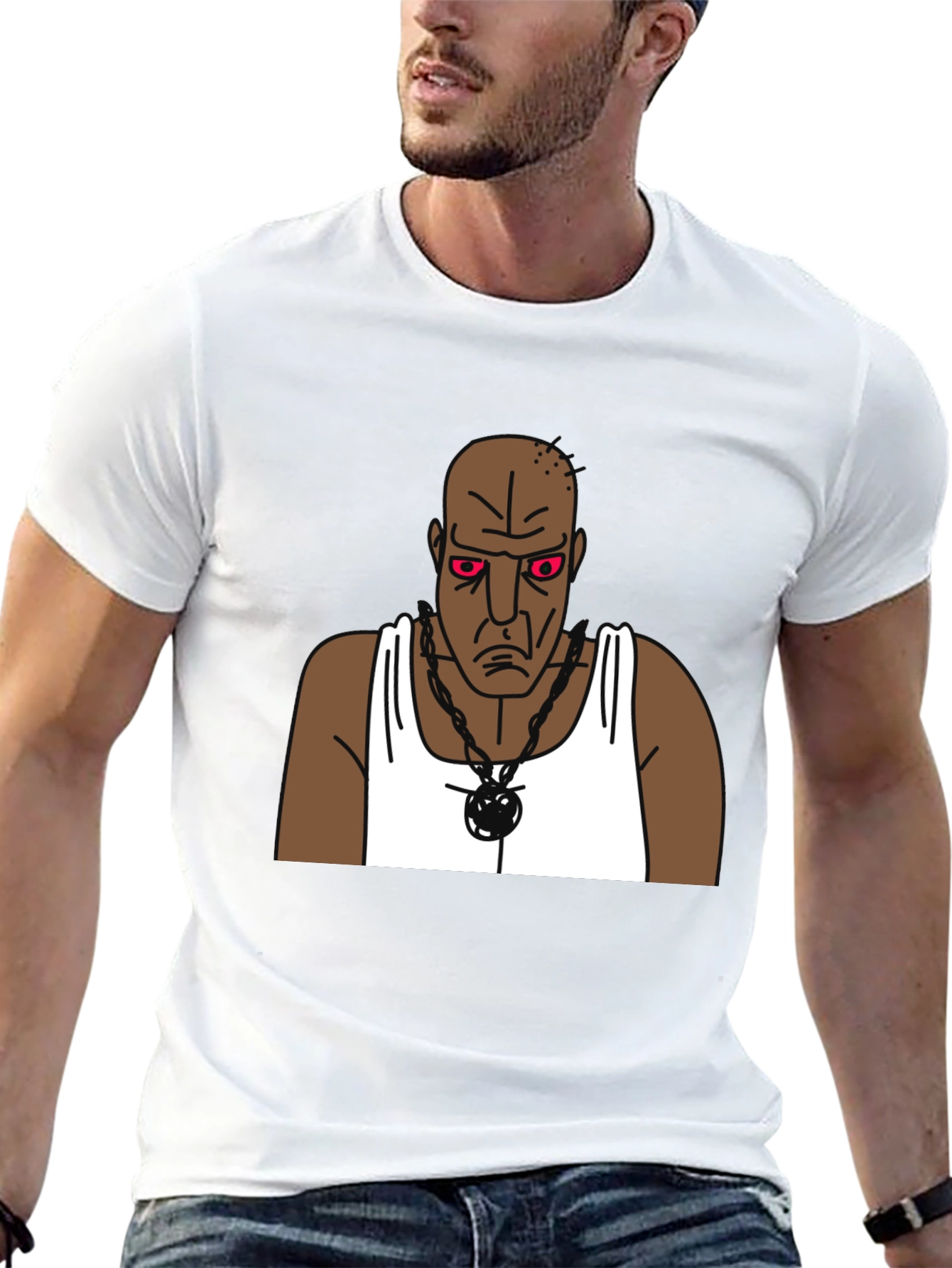 Cartoon Grumpy Man Graphic Black T-Shirt