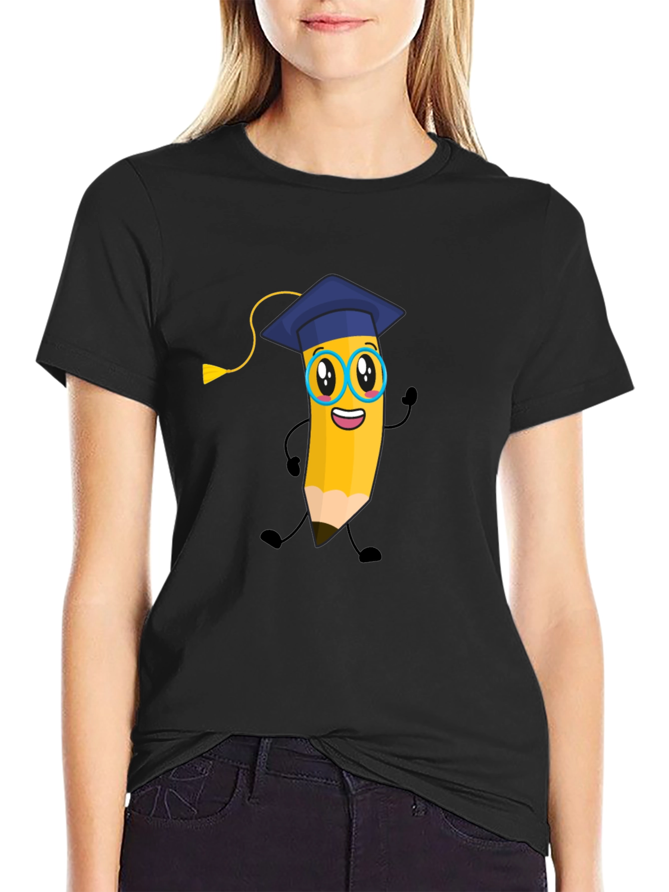 Cartoon Pencil Graduate T-Shirt - Quirky Graphic Tee