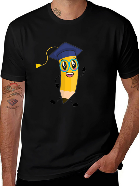 Cartoon Pencil Graduate T-Shirt - Quirky Graphic Tee
