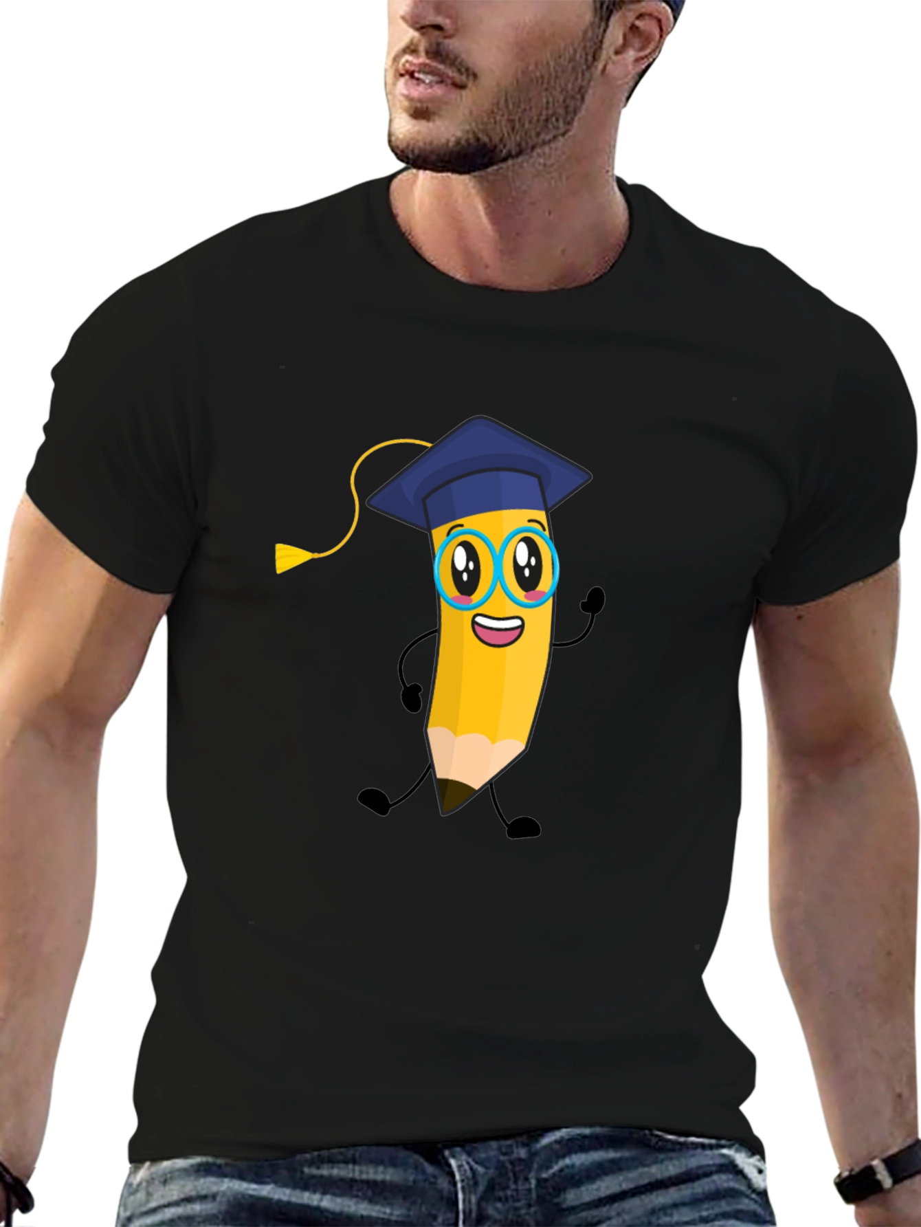 Cartoon Pencil Graduate T-Shirt - Quirky Graphic Tee