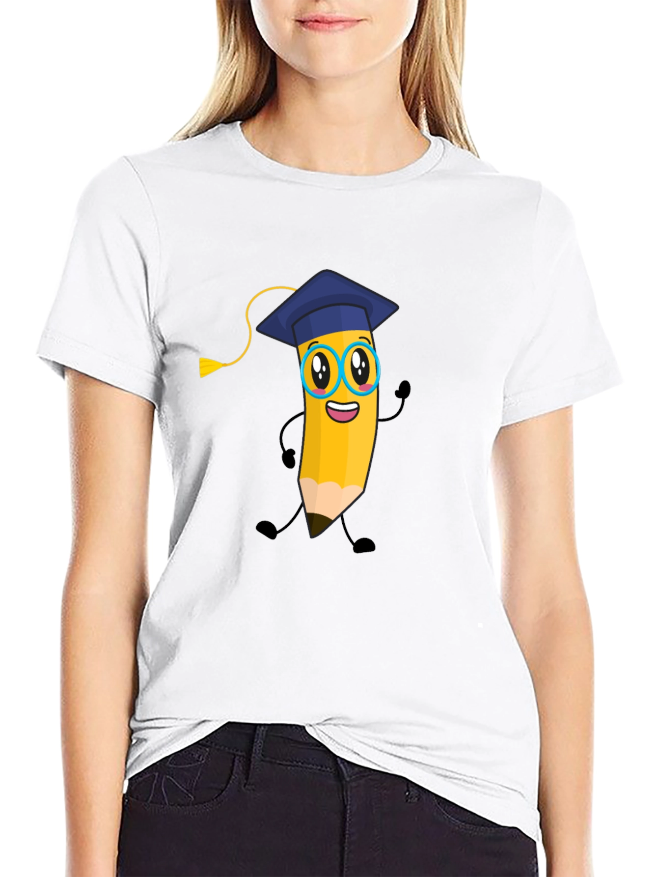 Cartoon Pencil Graduate T-Shirt - Quirky Graphic Tee