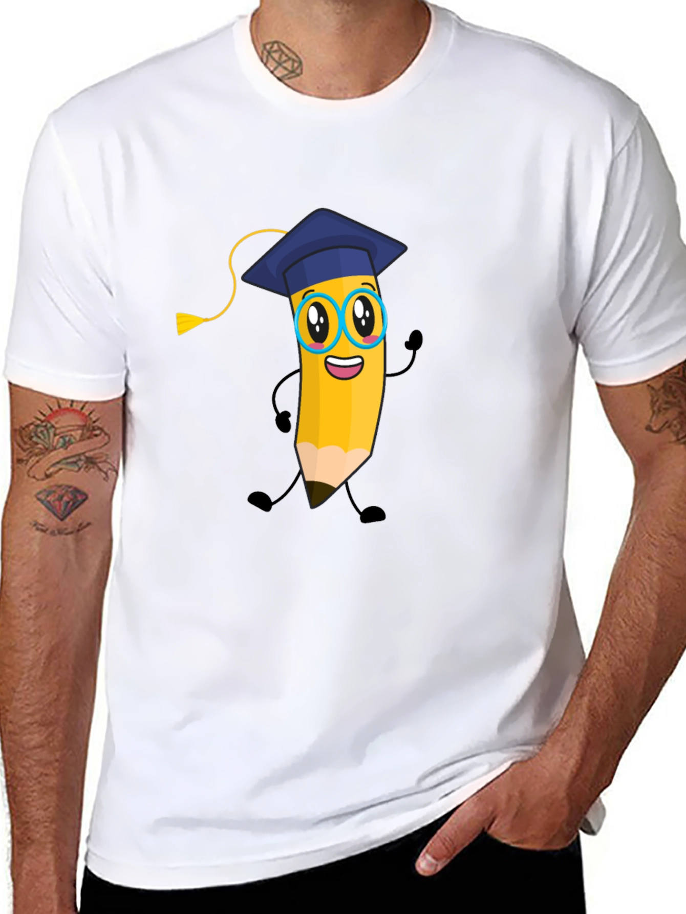 Cartoon Pencil Graduate T-Shirt - Quirky Graphic Tee