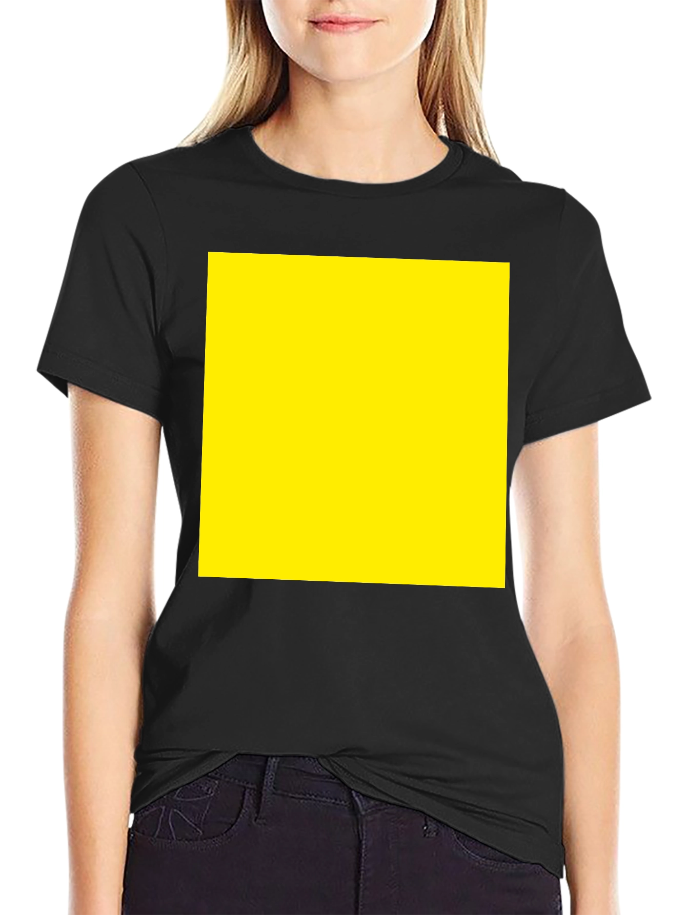 Black Tee with Yellow Square Graphic