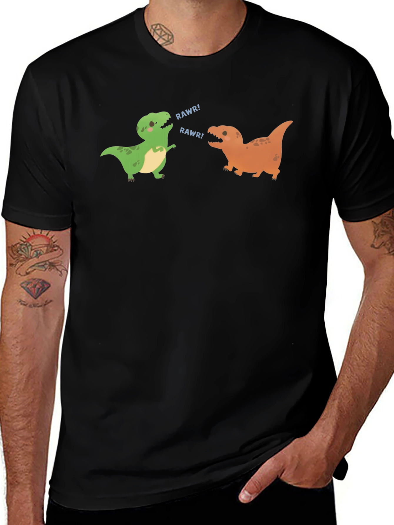 Dinosaur Rawr Graphic Tee - Black Cotton T-Shirt