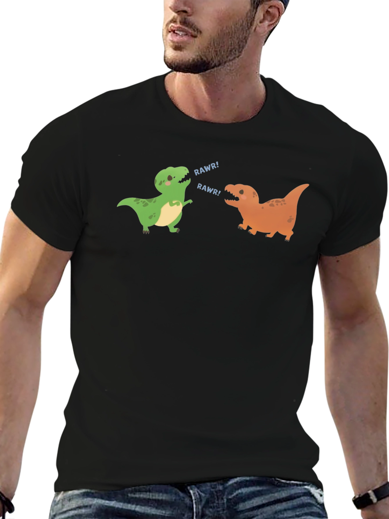 Dinosaur Rawr Graphic Tee - Black Cotton T-Shirt