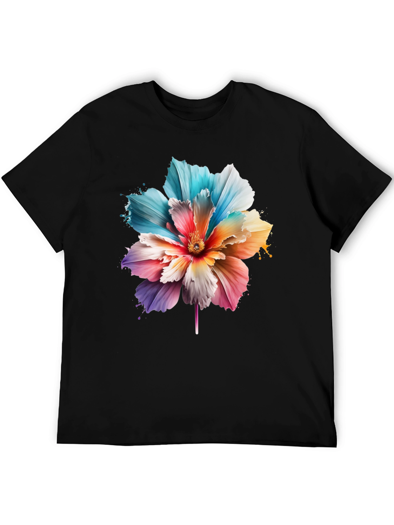 Floral Print Black T-Shirt for Men