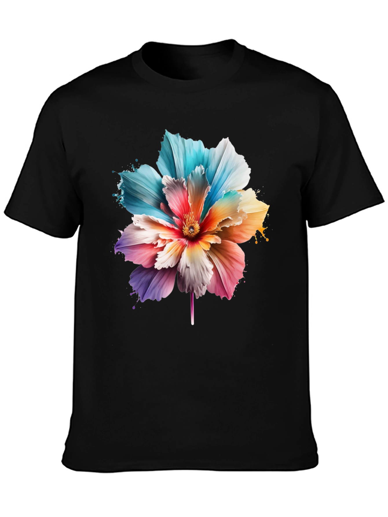 Floral Print Black T-Shirt for Men