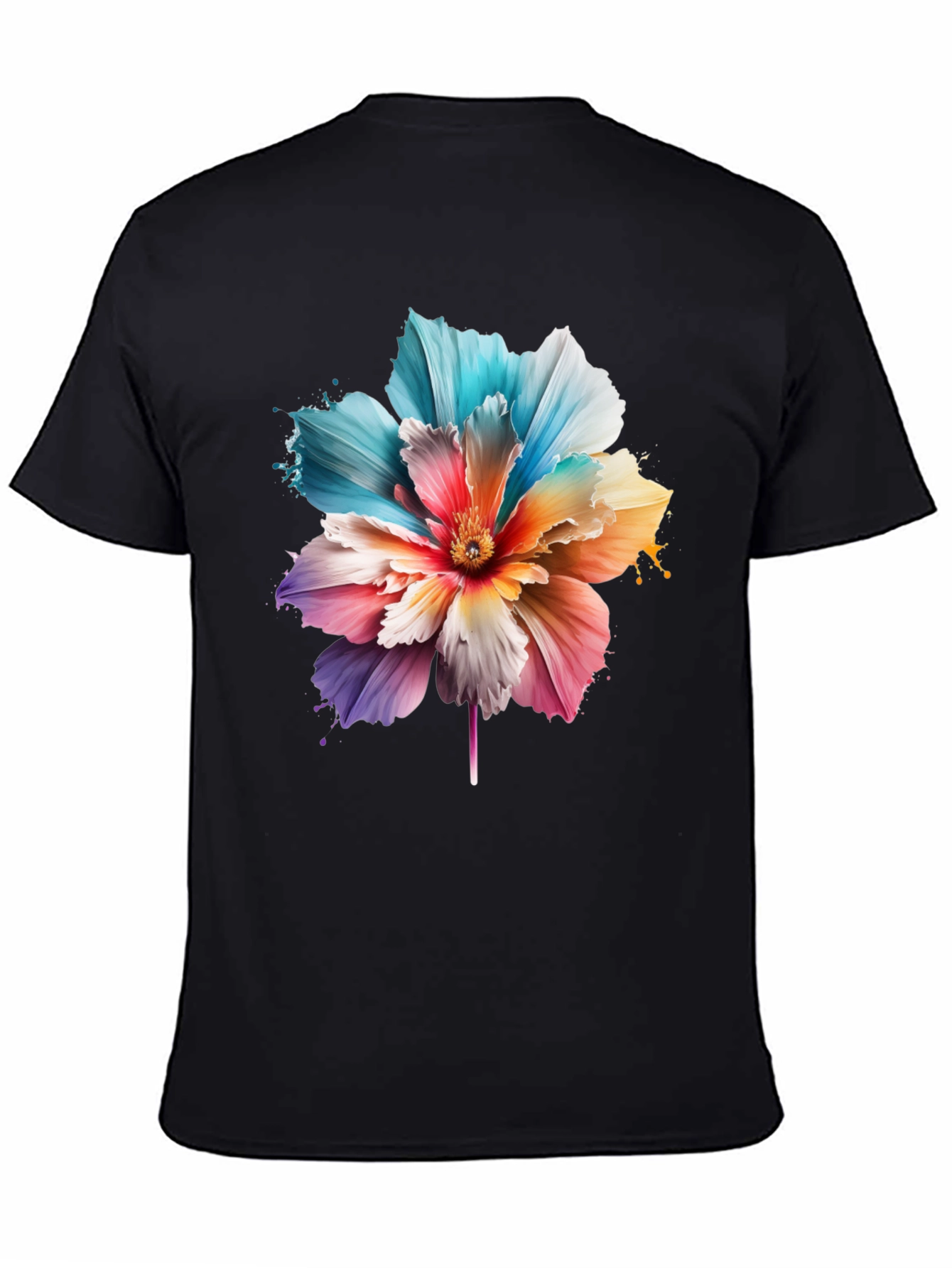 Floral Print Black T-Shirt for Men