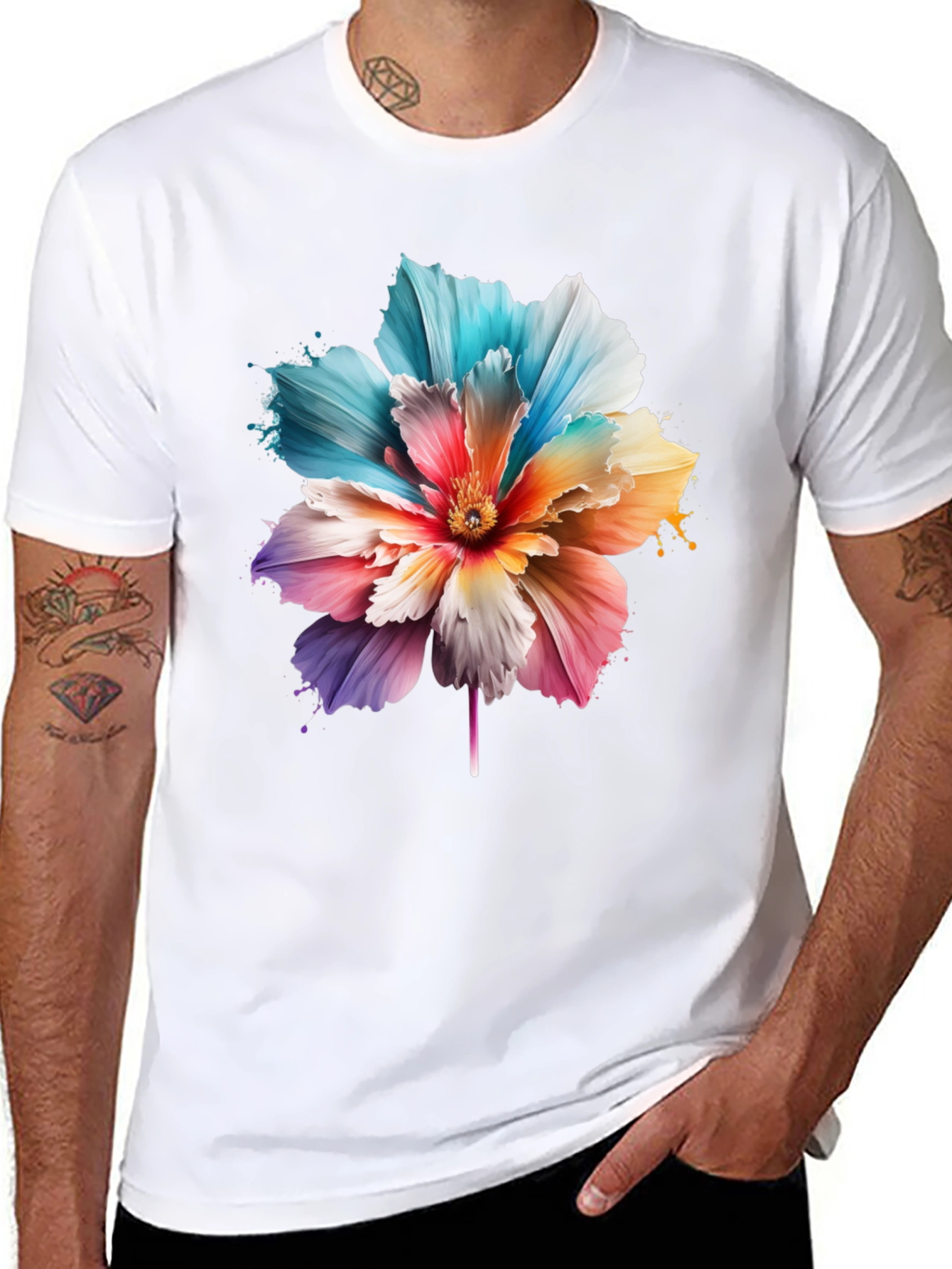 Floral Print Black T-Shirt for Men