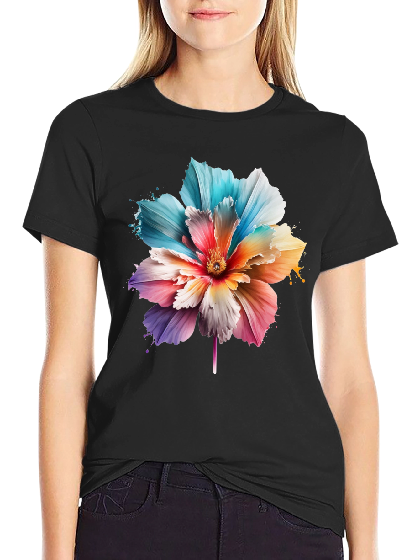 Floral Print Black T-Shirt for Men