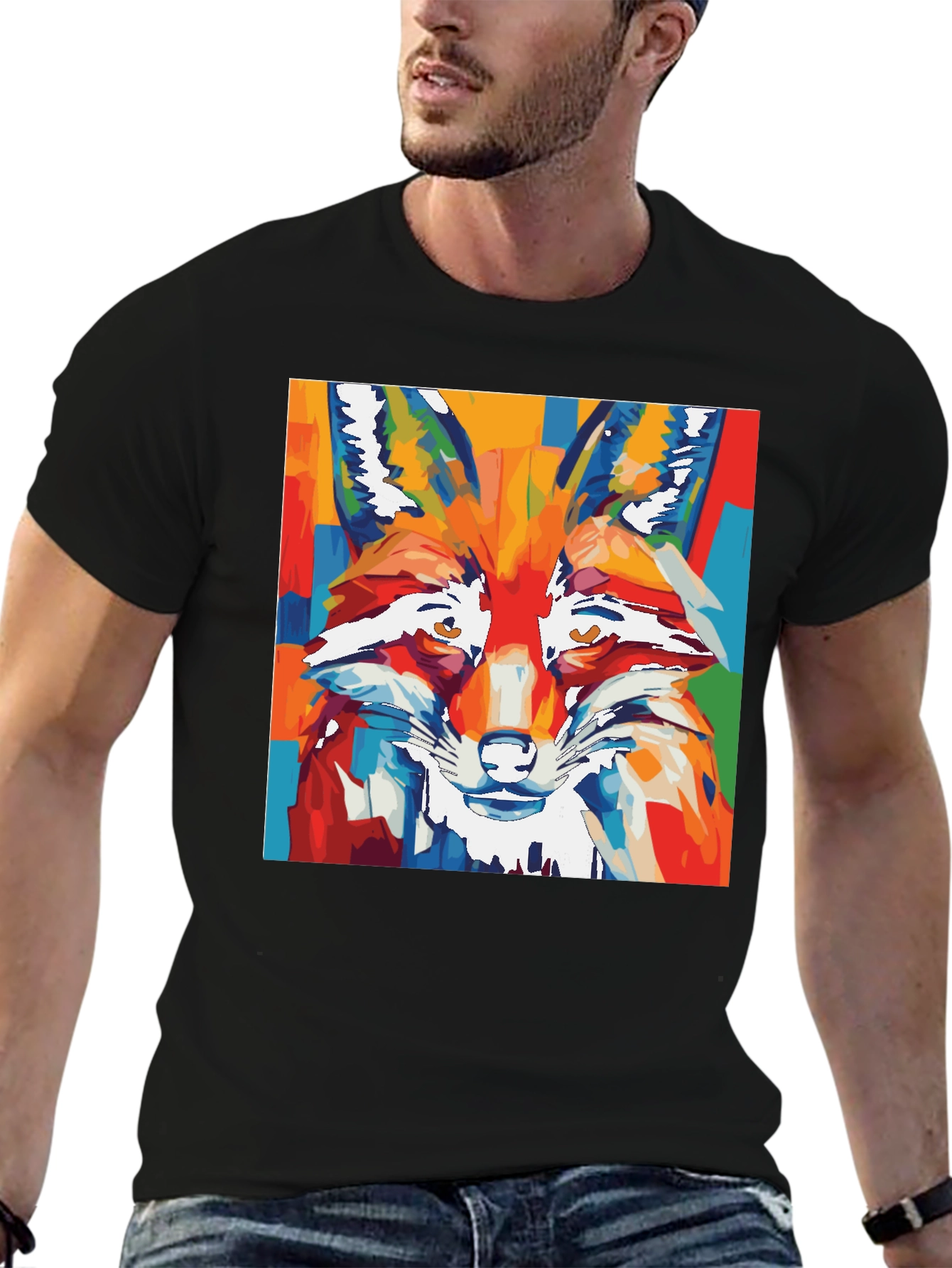 Abstract Fox Graphic Tee - Artistic Animal Print Shirt
