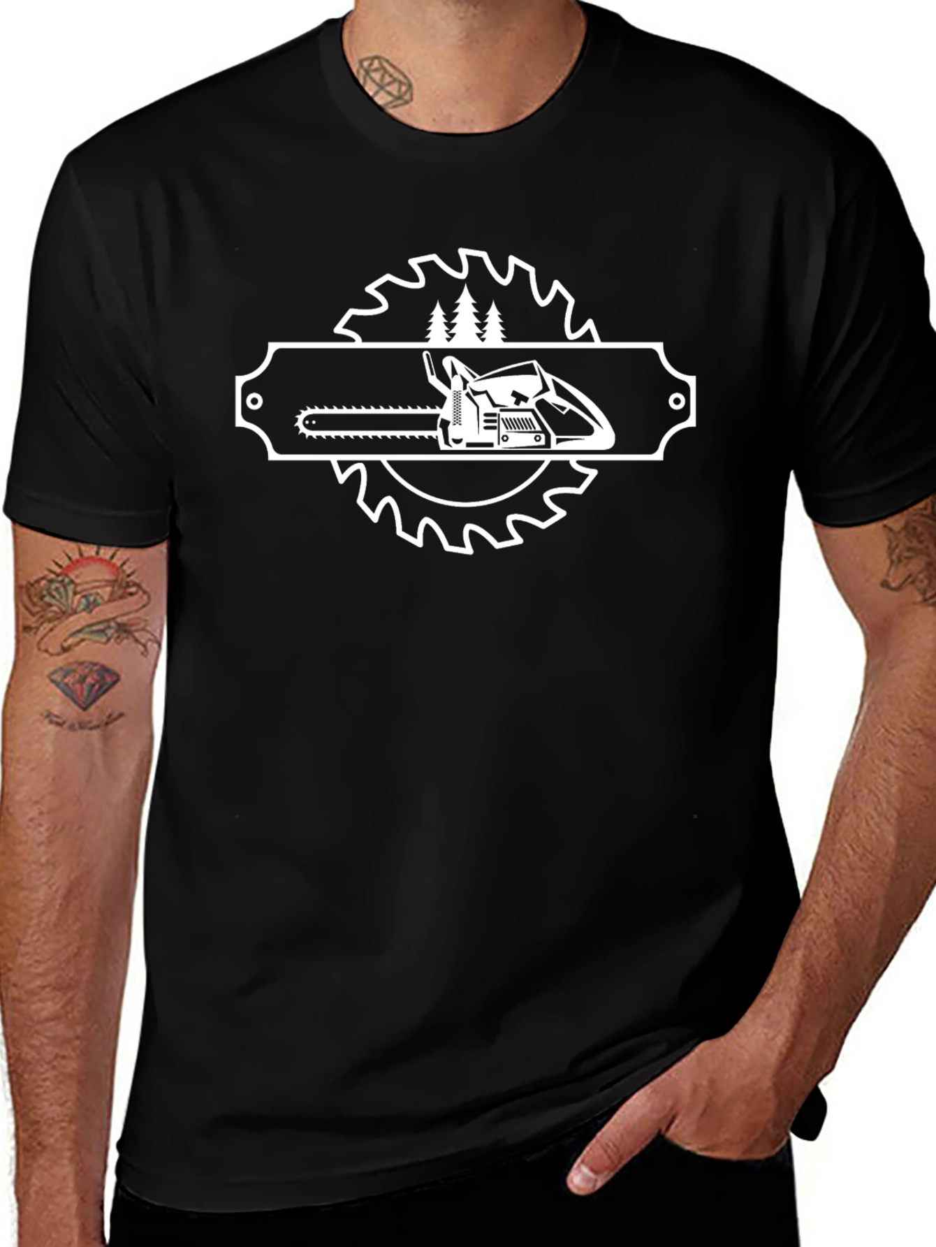 Chainsaw & Trees Graphic Tee - Black