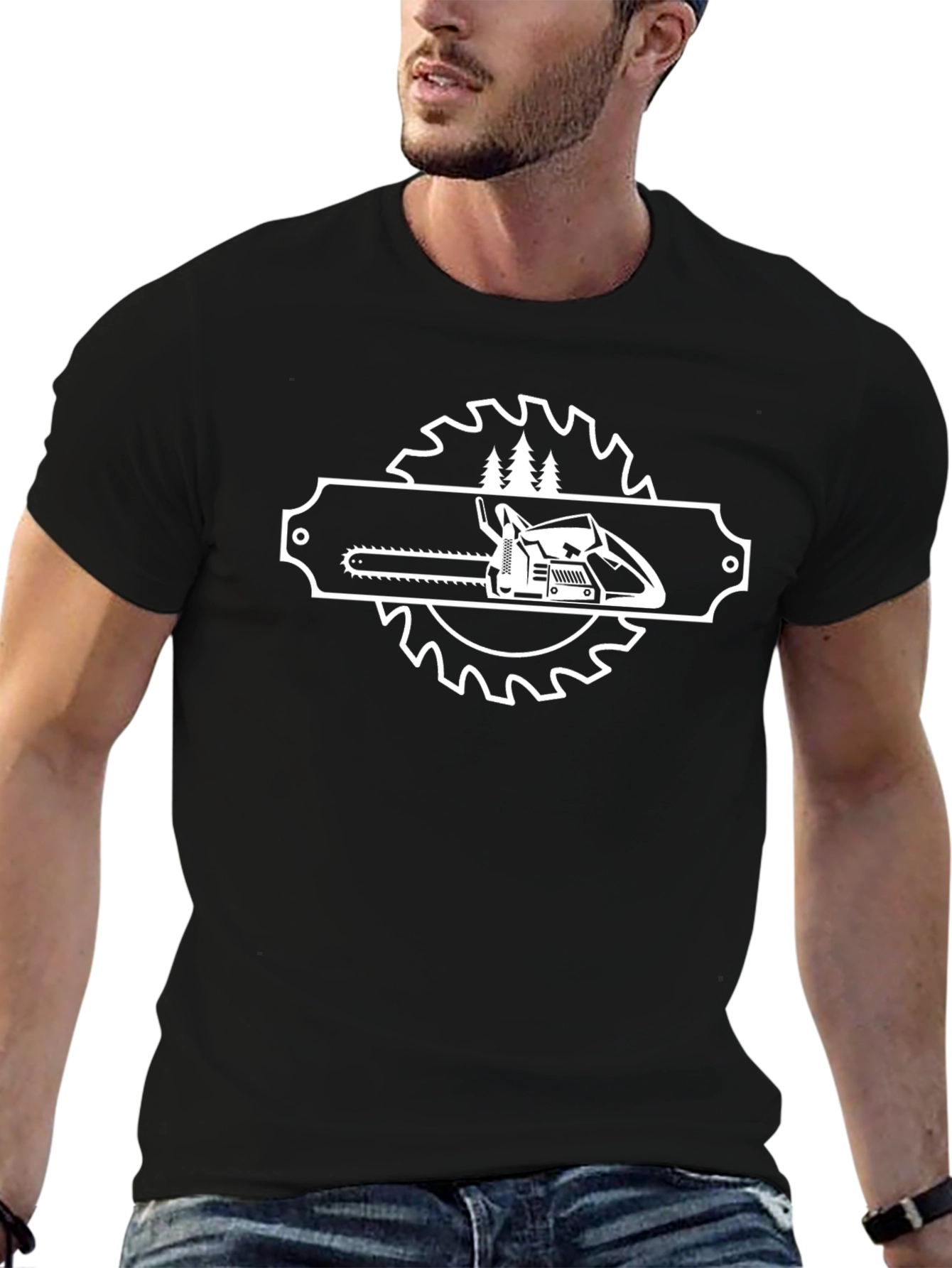Chainsaw & Trees Graphic Tee - Black