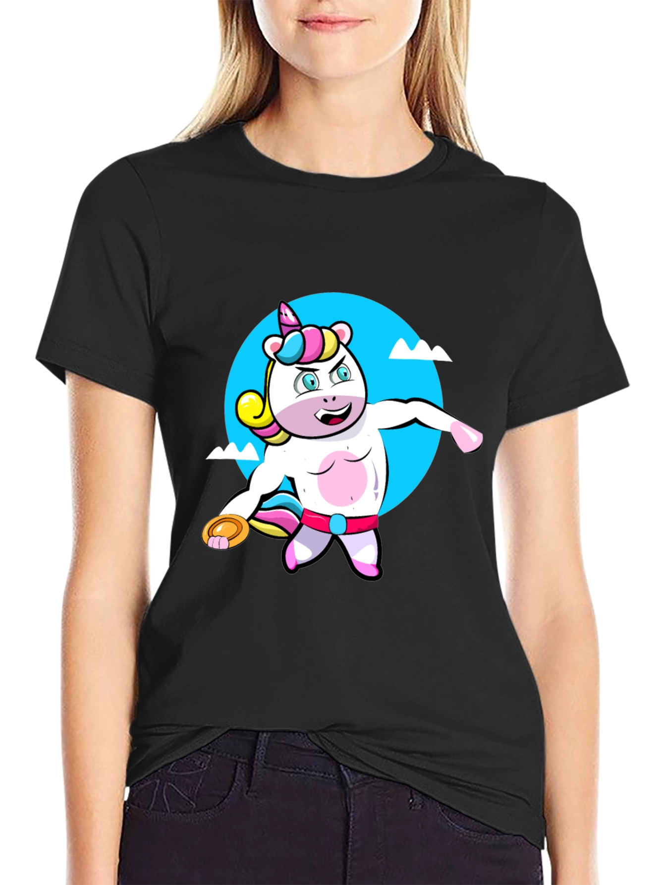 Unicorn Throwing Disc Black T-Shirt