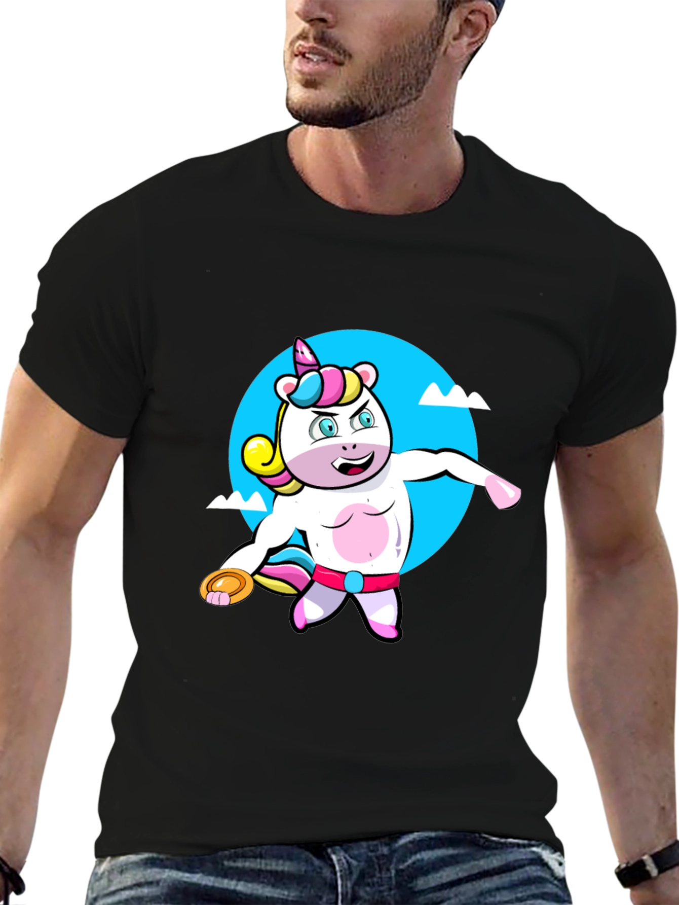 Unicorn Throwing Disc Black T-Shirt