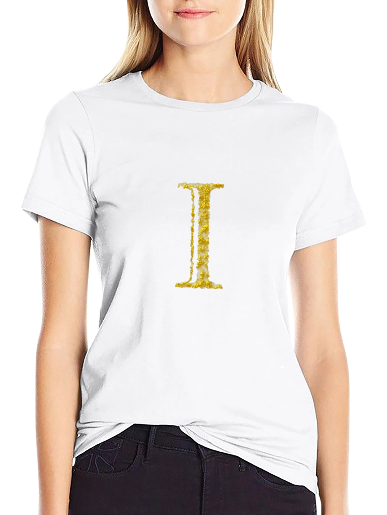 Golden Letter I on Black Tee