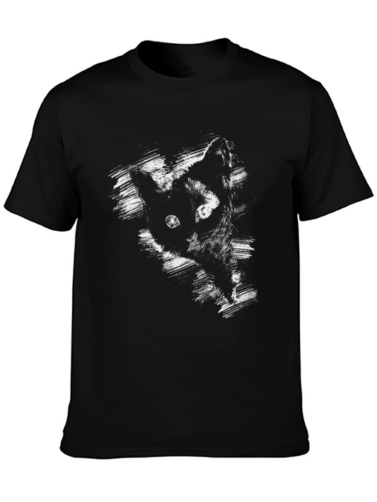 Brushstroke Cat Graphic Black T-Shirt