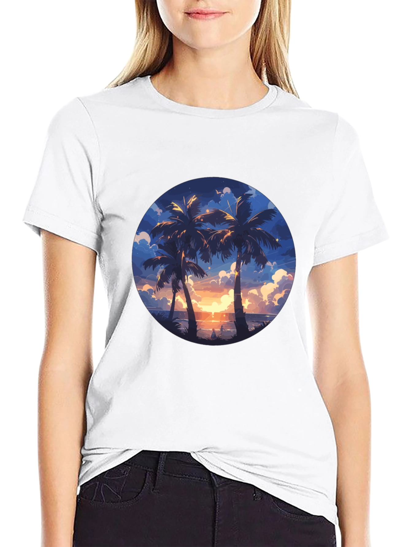 Tropical Sunset Palm Tree Graphic Tee