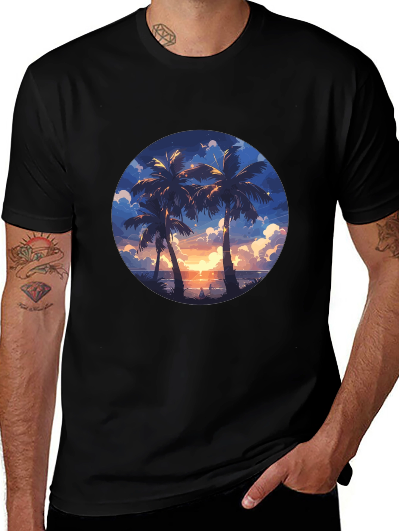 Tropical Sunset Palm Tree Graphic Tee