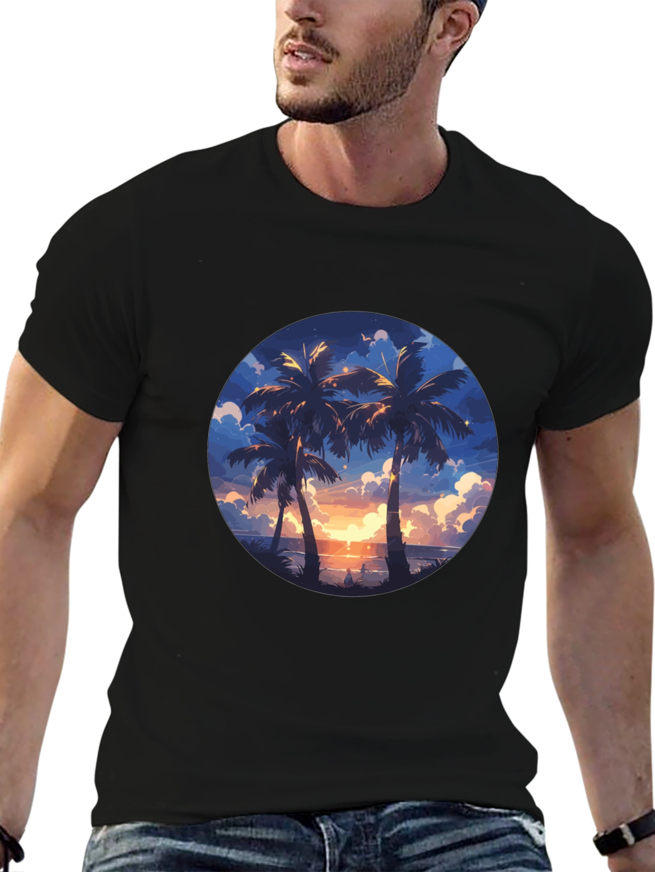 Tropical Sunset Palm Tree Graphic Tee