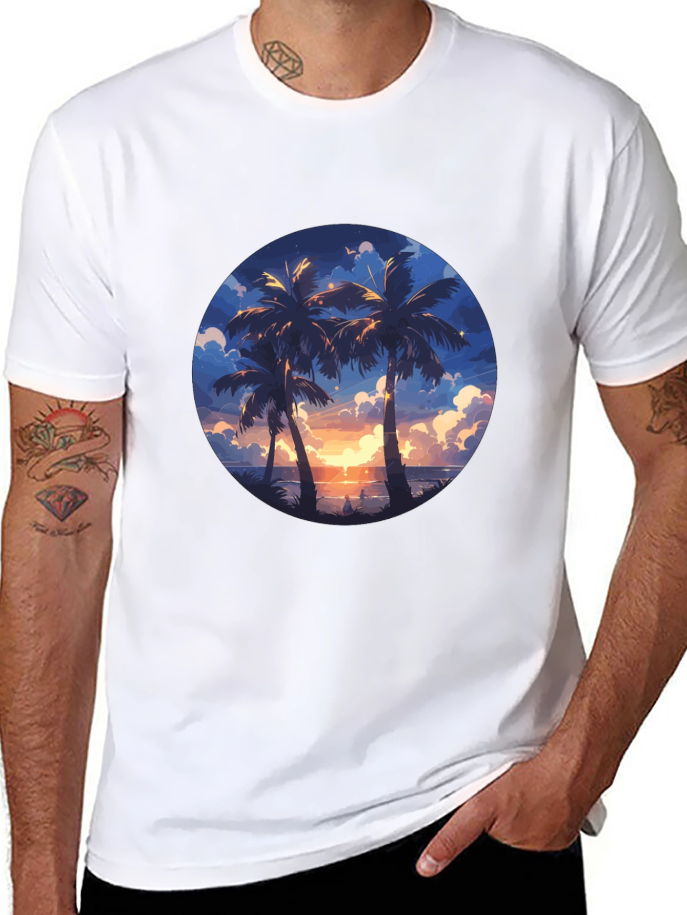 Tropical Sunset Palm Tree Graphic Tee