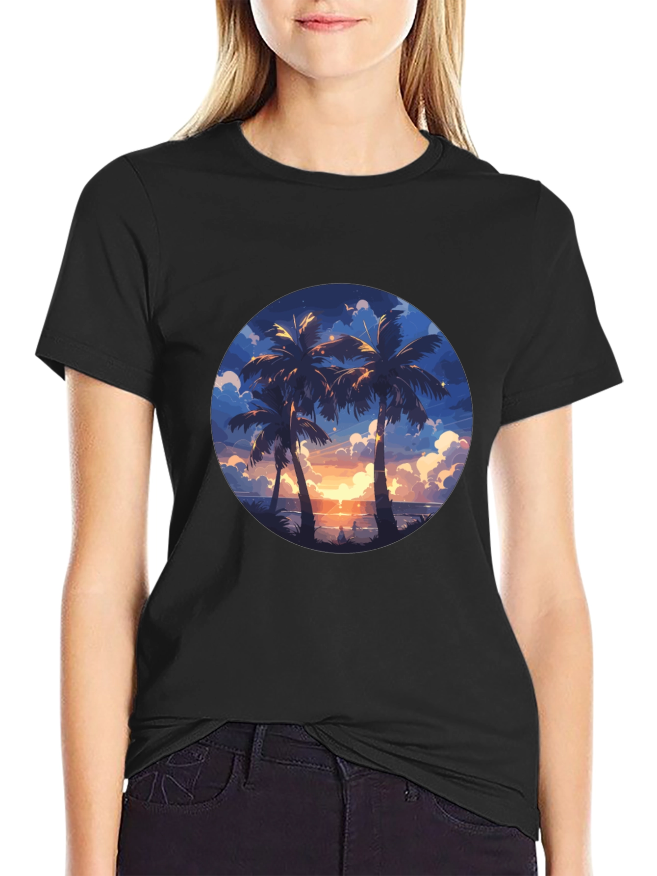 Tropical Sunset Palm Tree Graphic Tee