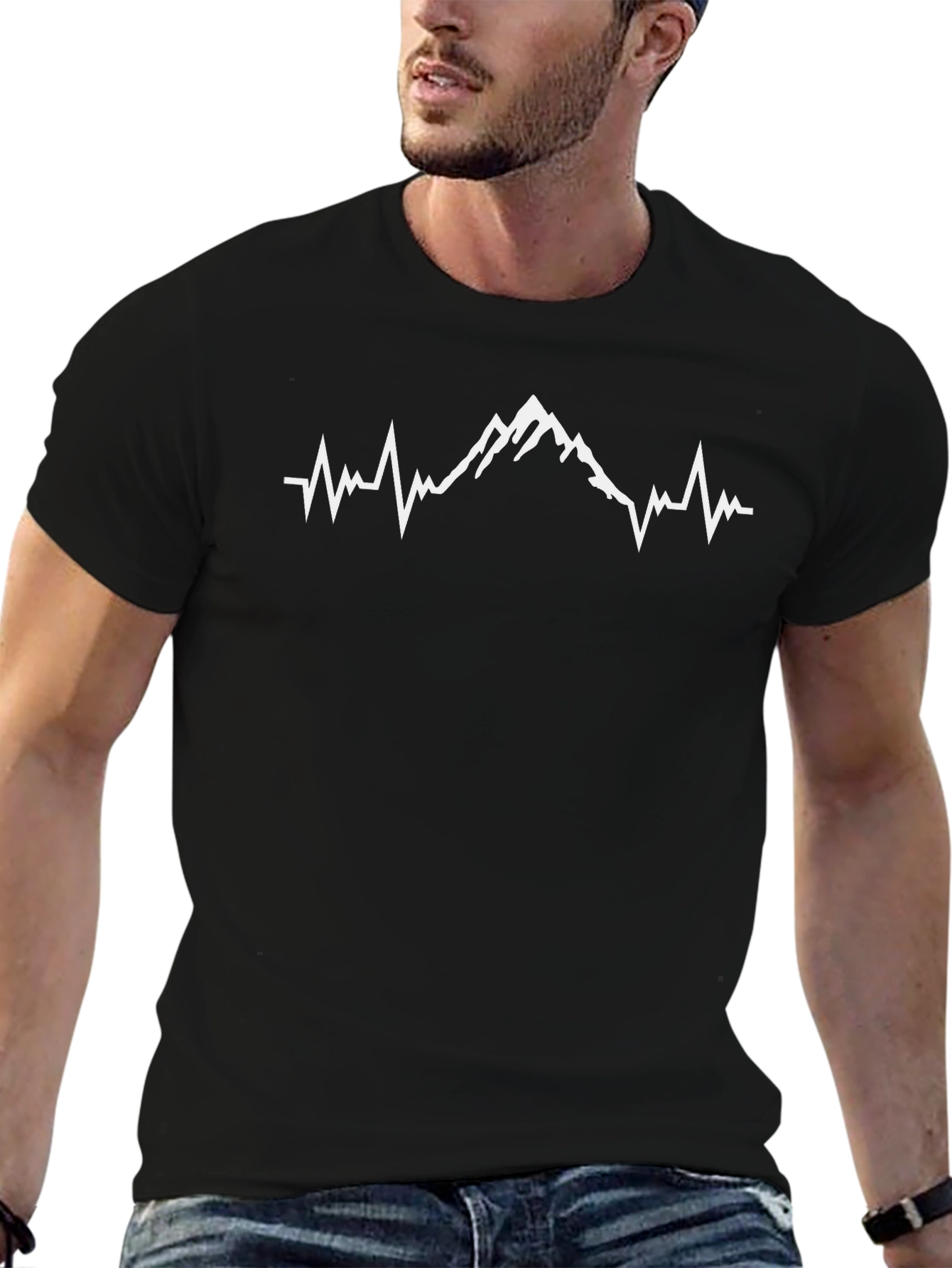 Mountain Heartbeat Graphic Tee - Black Cotton Blend T-Shirt