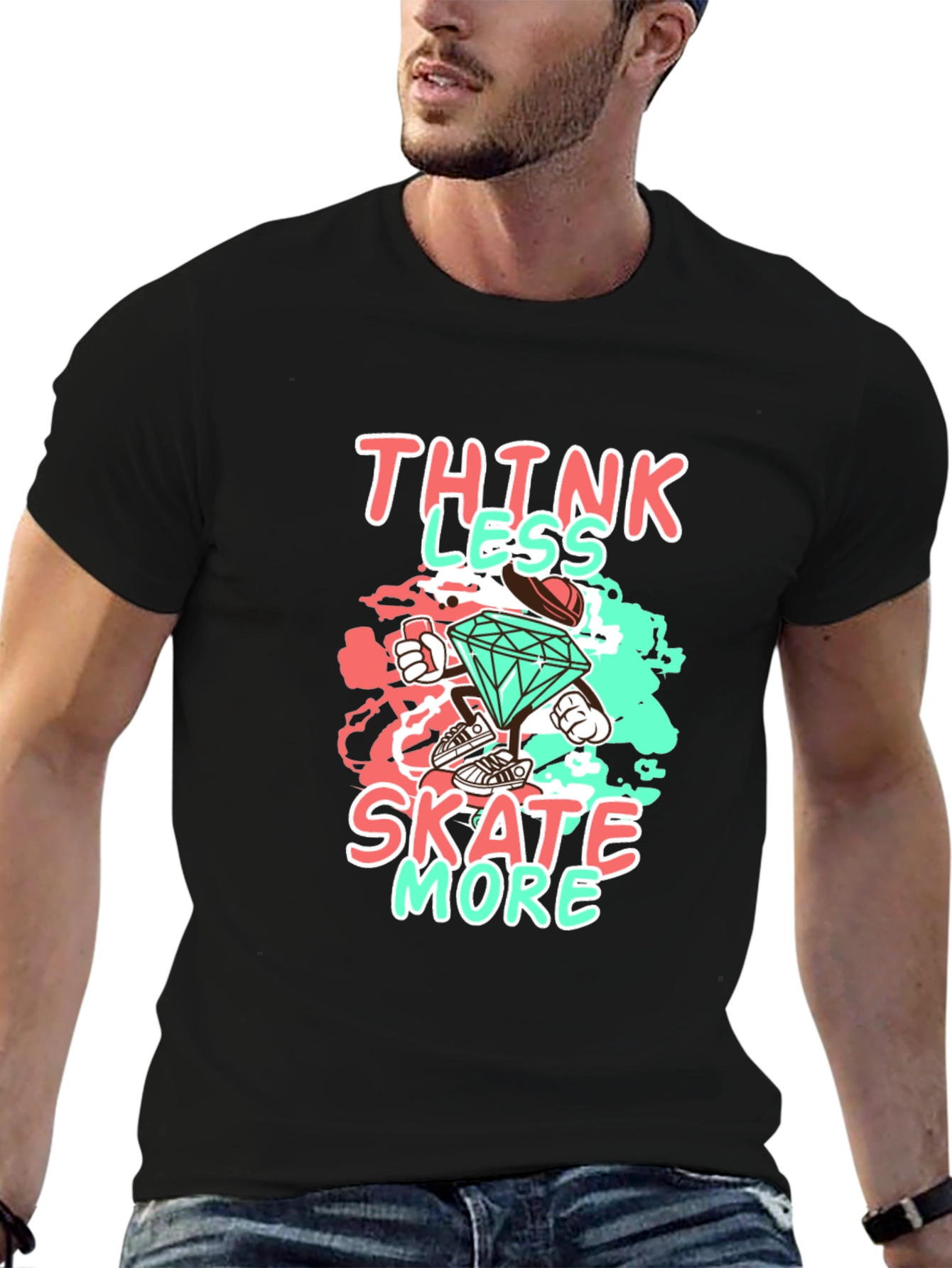 Think Less Skate More Graphic Black Tee