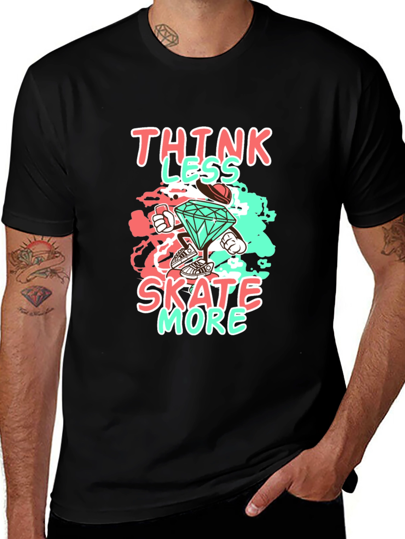 Think Less Skate More Graphic Black Tee