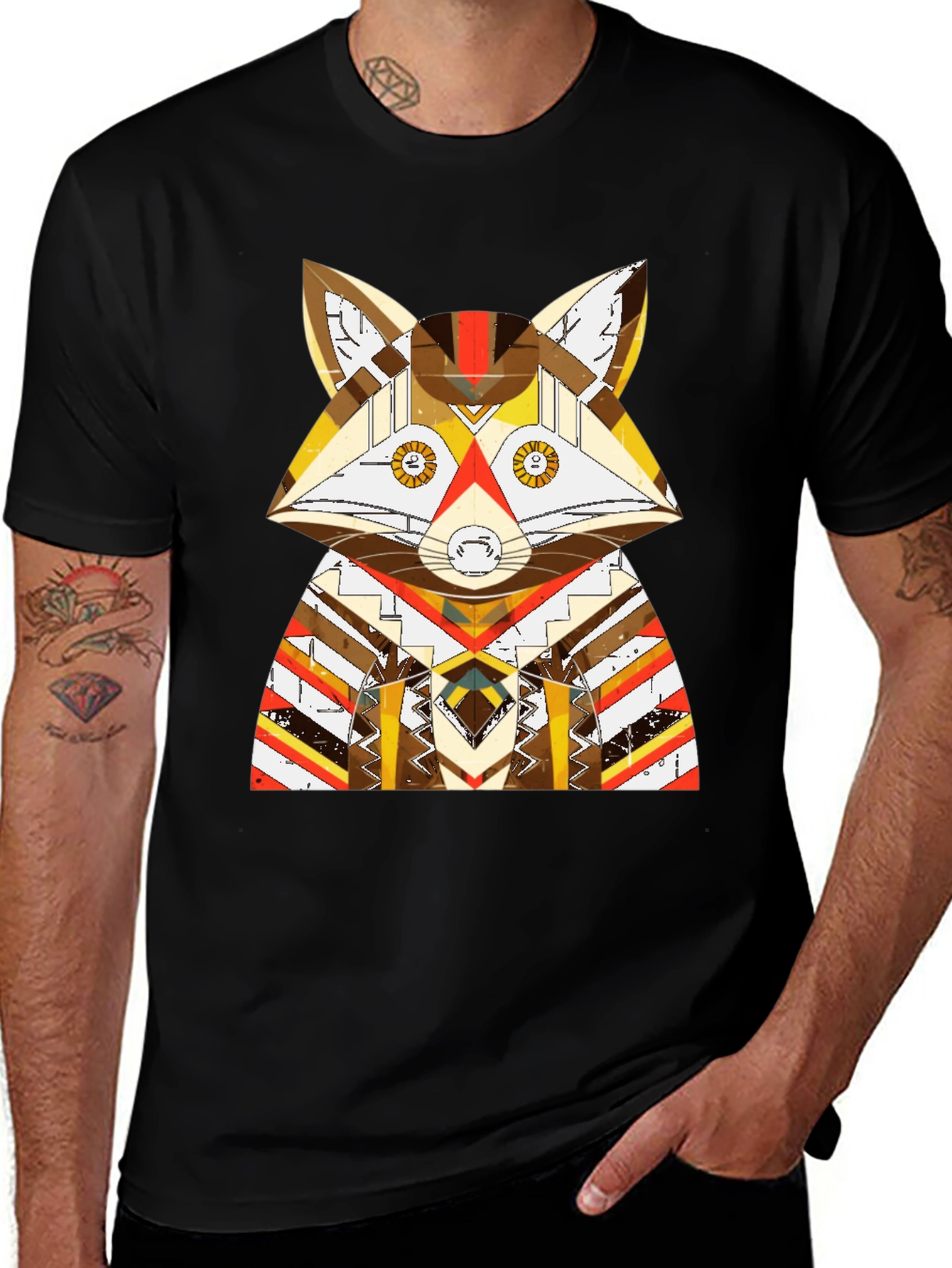 Geometric Fox Graphic Black T-Shirt
