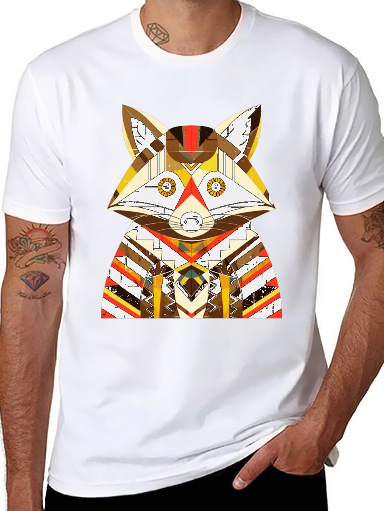 Geometric Fox Graphic Black T-Shirt