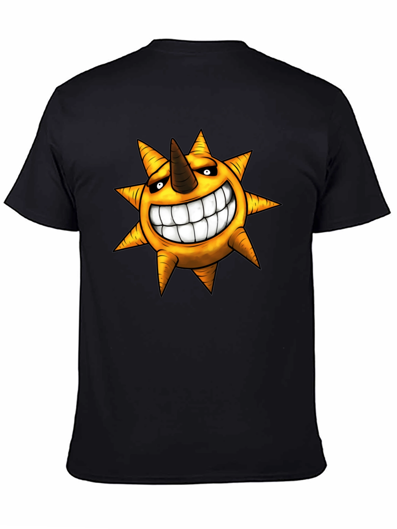 Mens Black T-shirt with Smiling Sun Design