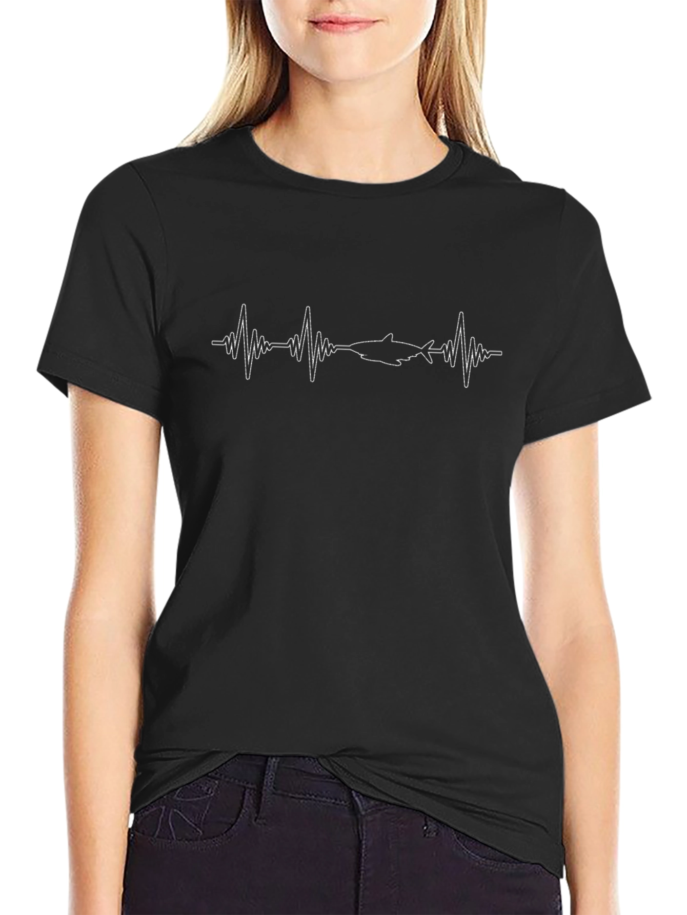 Shark Heartbeat T-Shirt - Black Cotton Tee