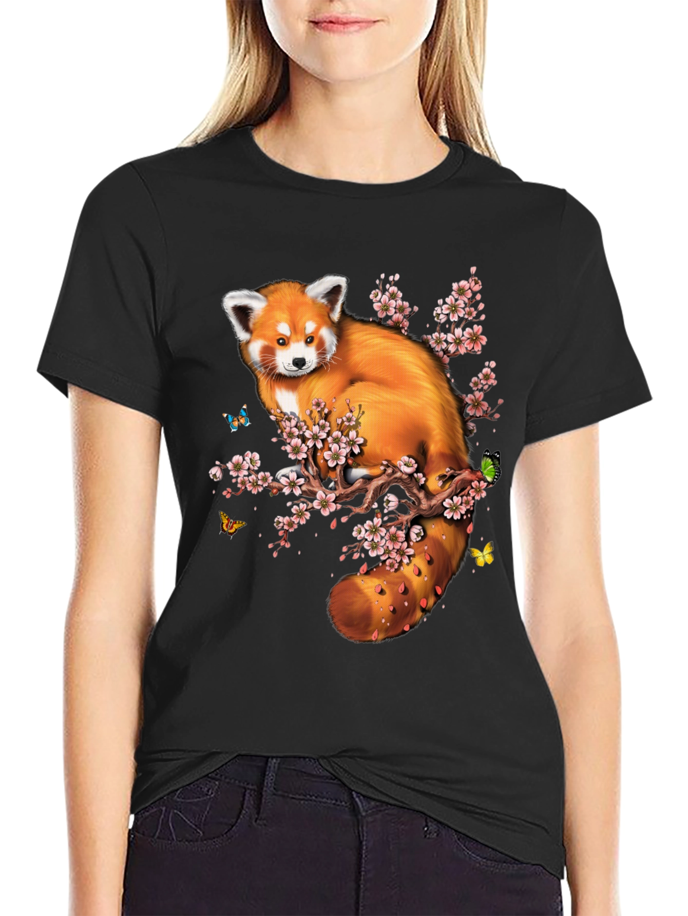 Red Panda & Cherry Blossom Graphic Tee