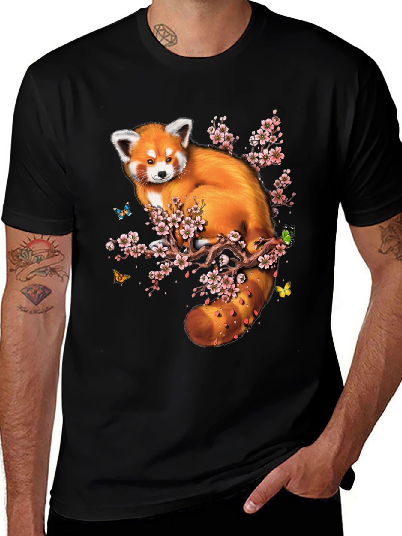 Red Panda & Cherry Blossom Graphic Tee