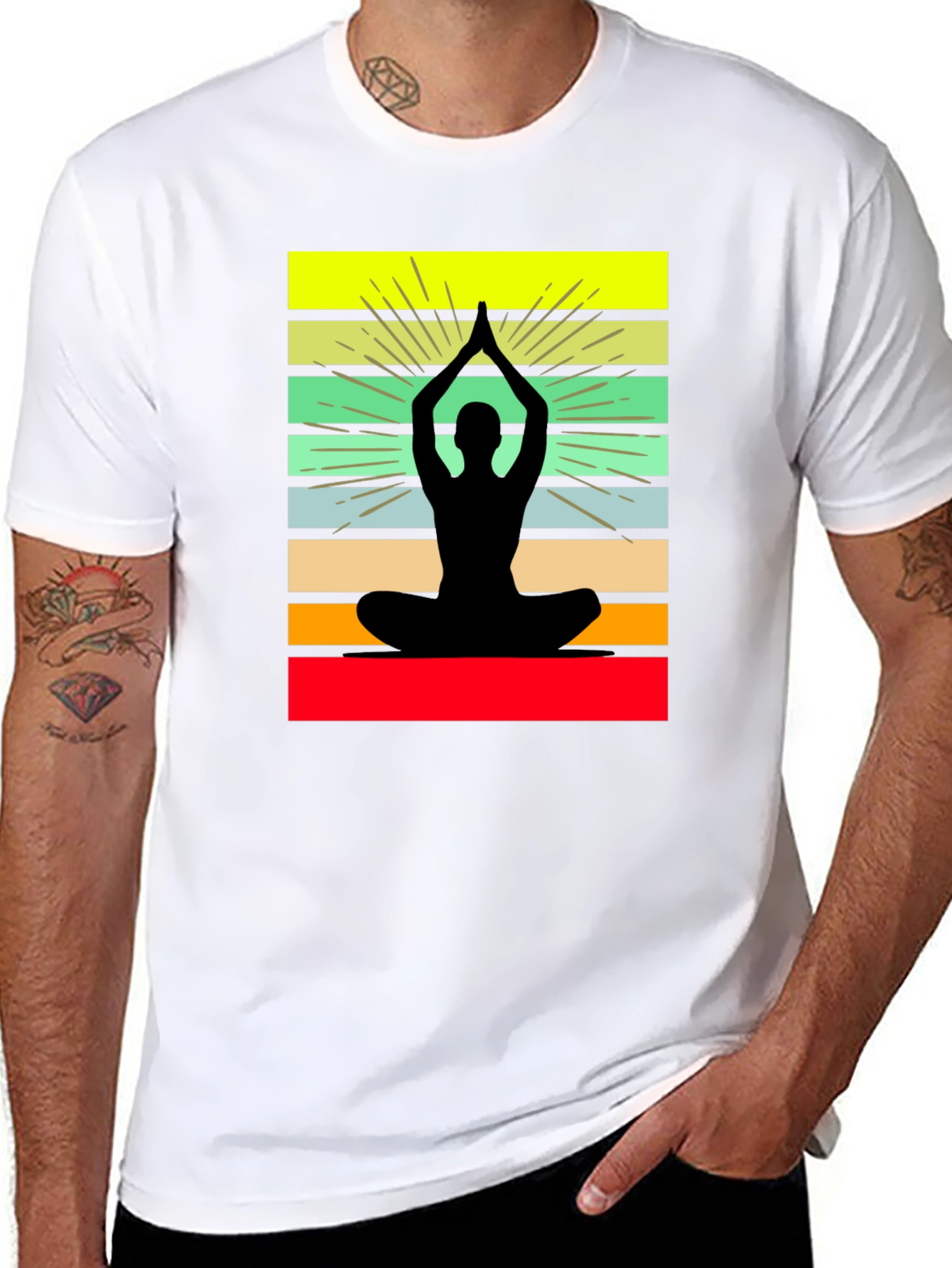 Yoga Silhouette Striped Graphic Tee