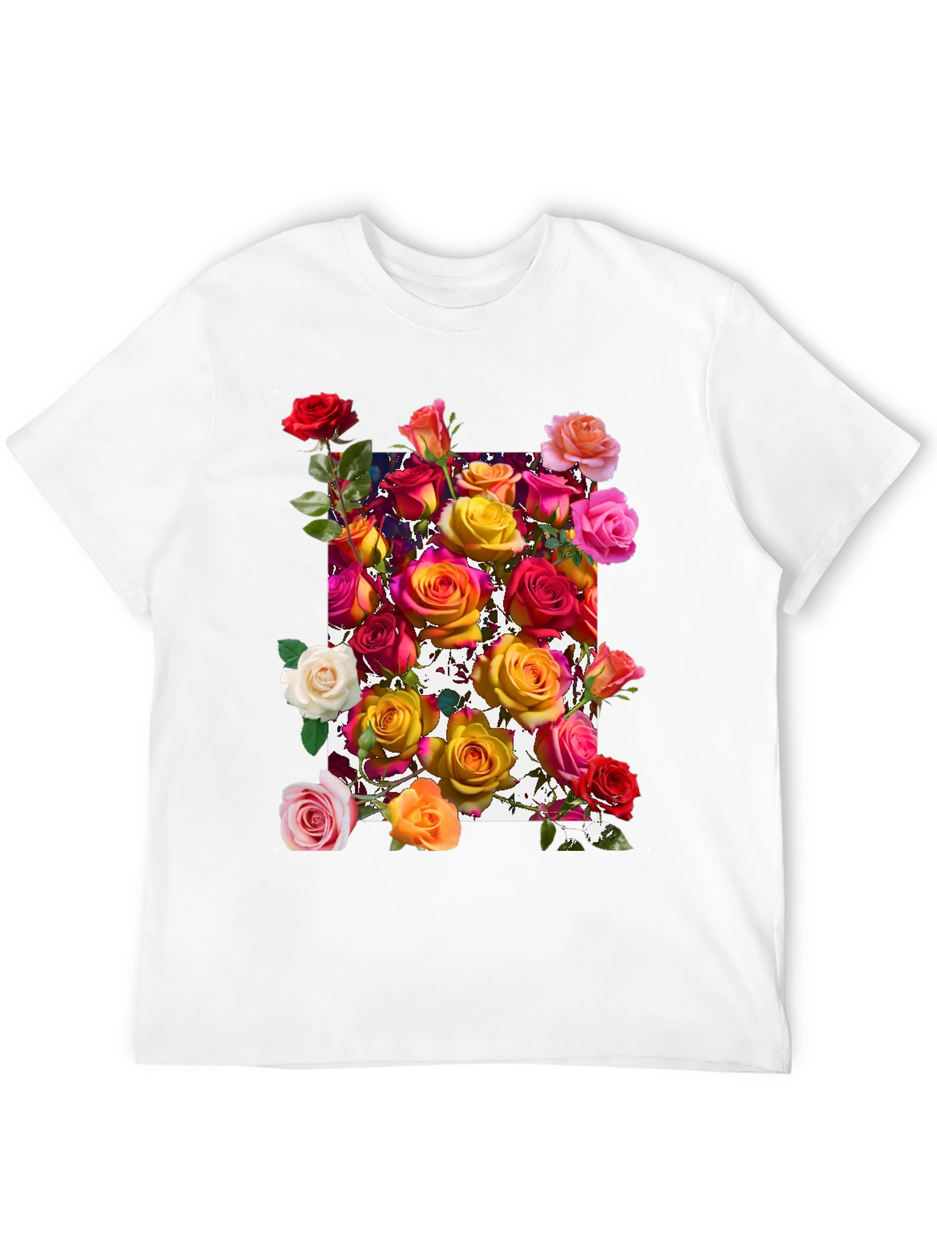 Floral Roses Graphic Tee - Black Cotton Blend