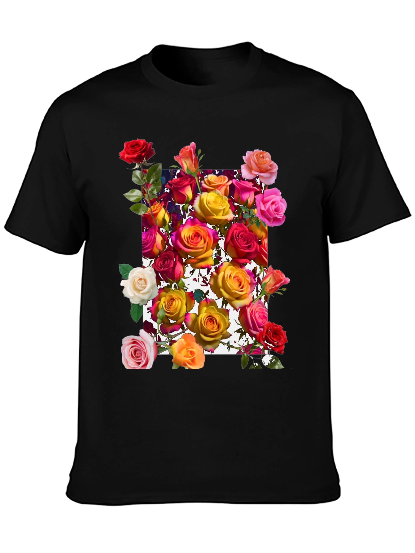 Floral Roses Graphic Tee - Black Cotton Blend
