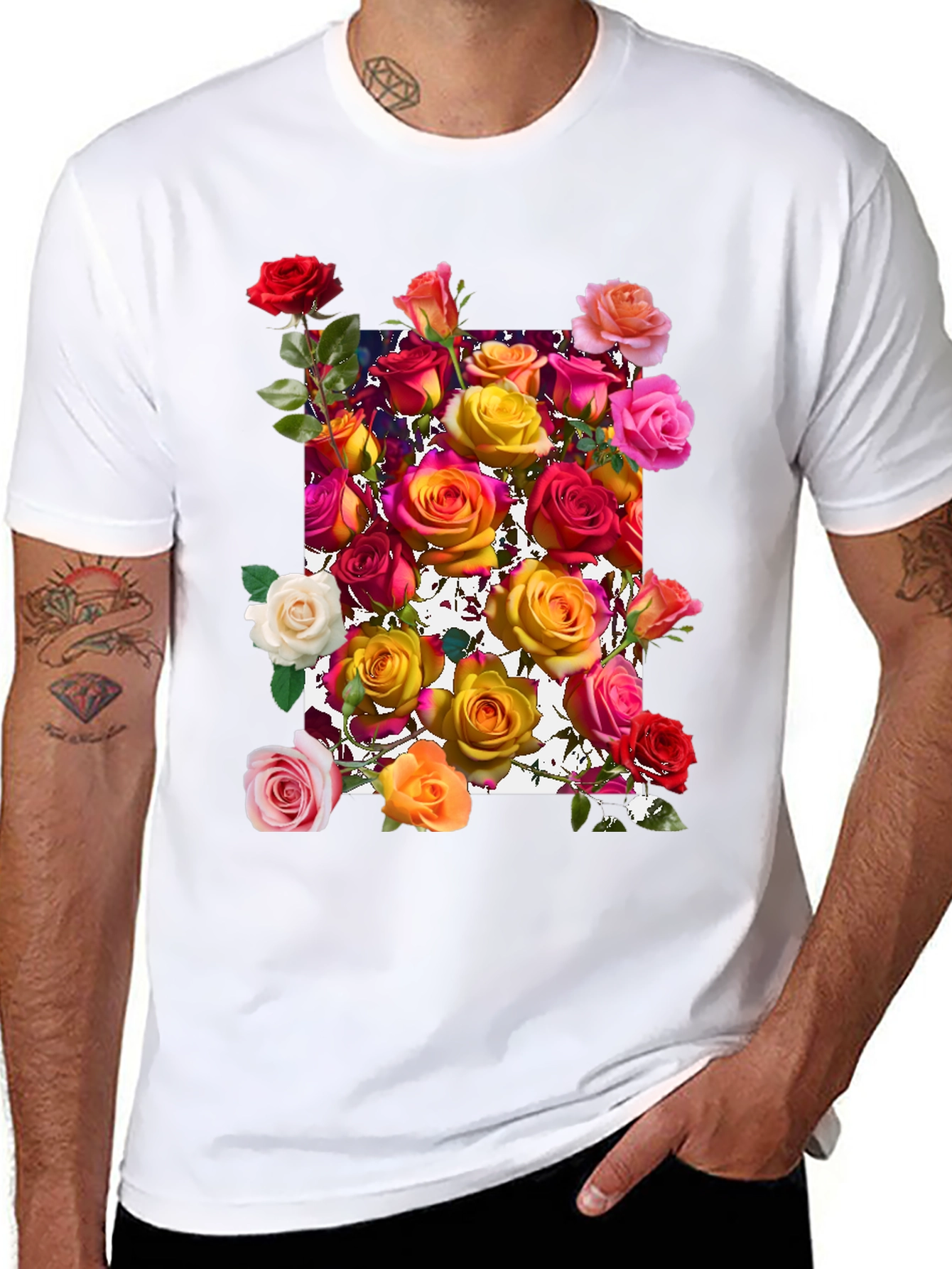 Floral Roses Graphic Tee - Black Cotton Blend