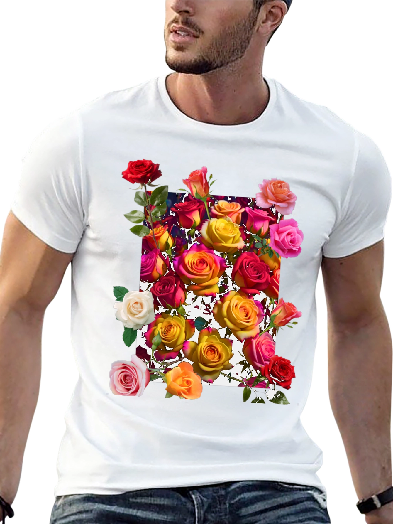 Floral Roses Graphic Tee - Black Cotton Blend