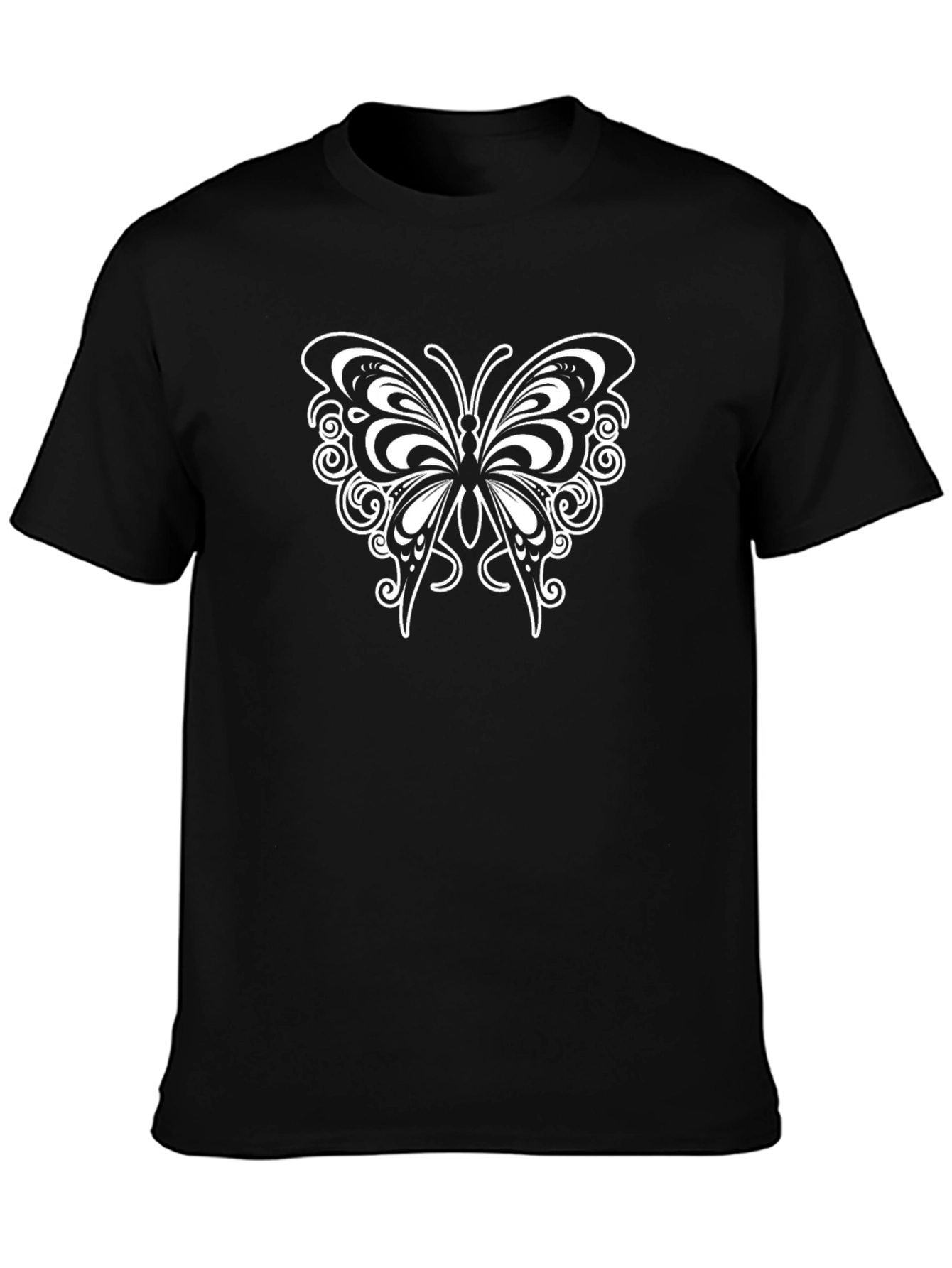 Black T-Shirt with Butterfly Graphic
