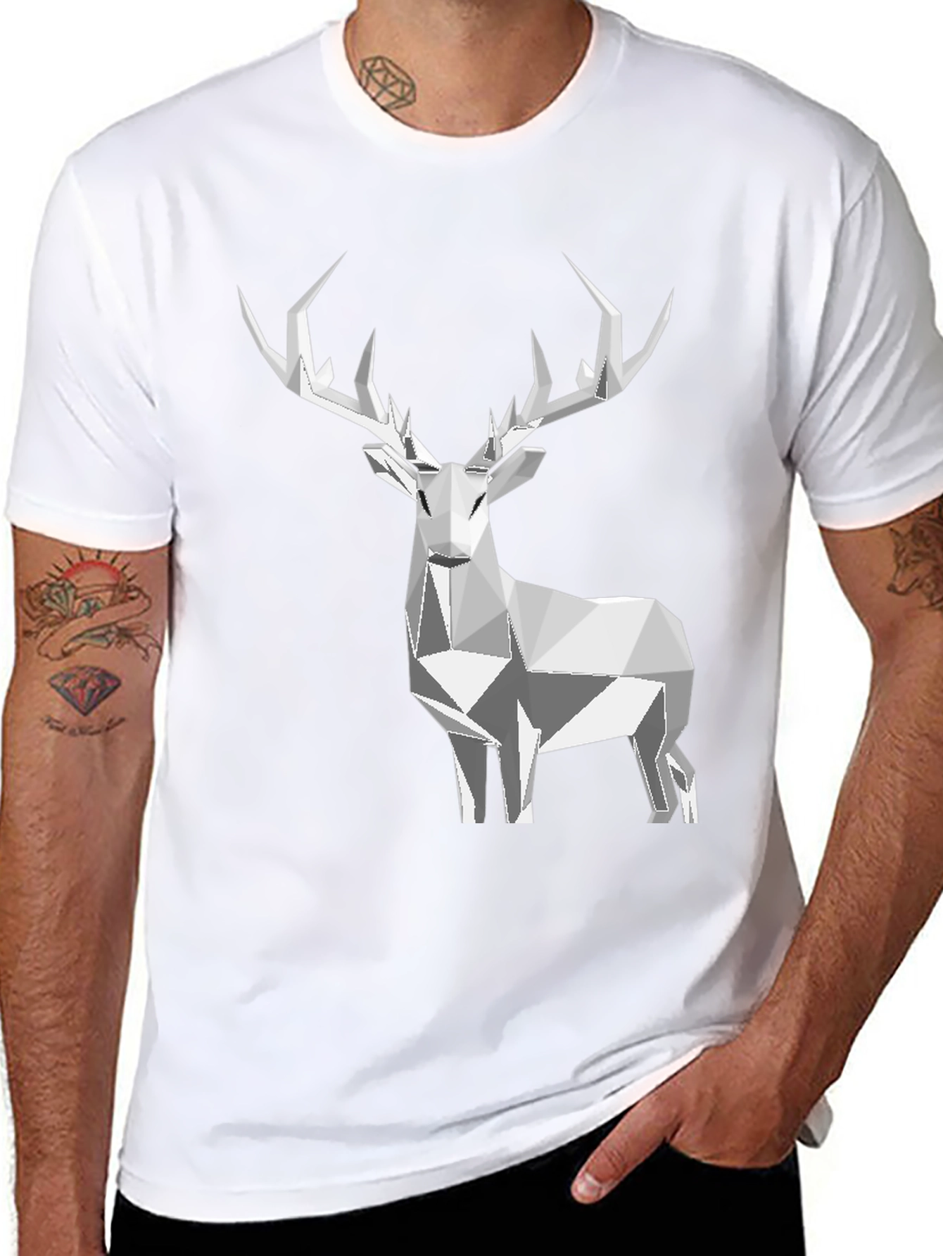 Geometric Deer Graphic Tee - Black