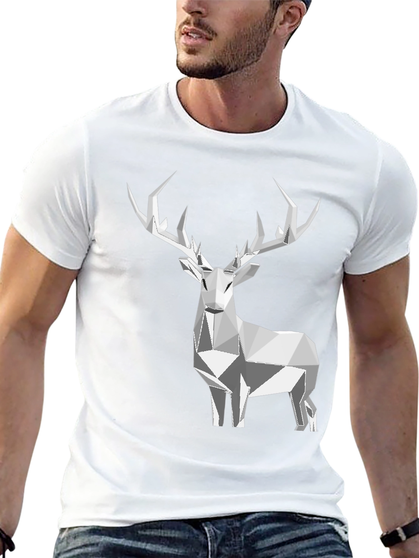 Geometric Deer Graphic Tee - Black
