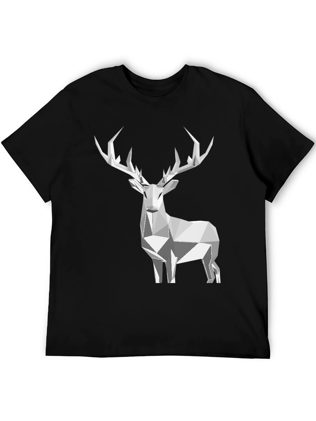 Geometric Deer Graphic Tee - Black