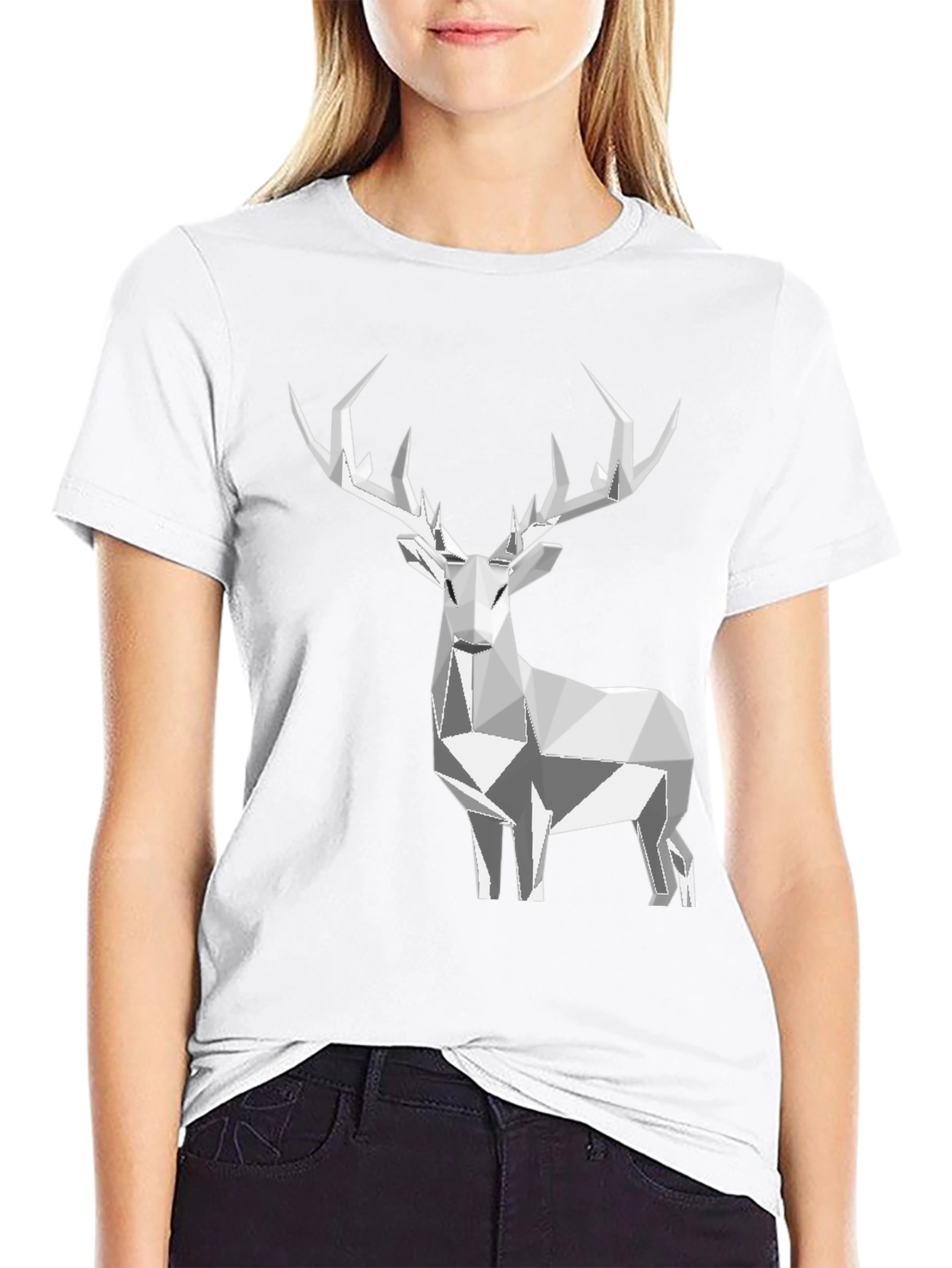 Geometric Deer Graphic Tee - Black